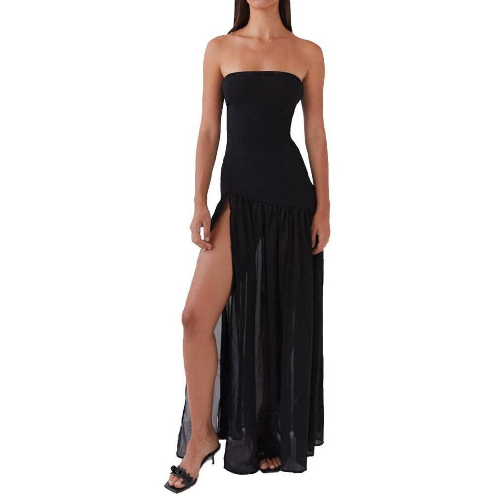 Women Strapless Tube Top Tiger Stripe Black Maxi Dress Sexy High Party Dress